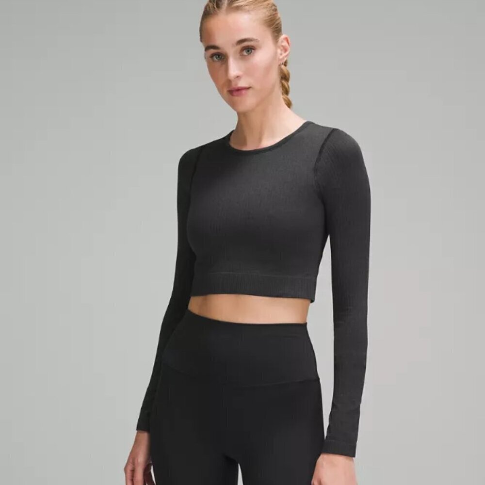 Lululemon Ebb to Street Long Sleeve- Heathered Black- Size 6